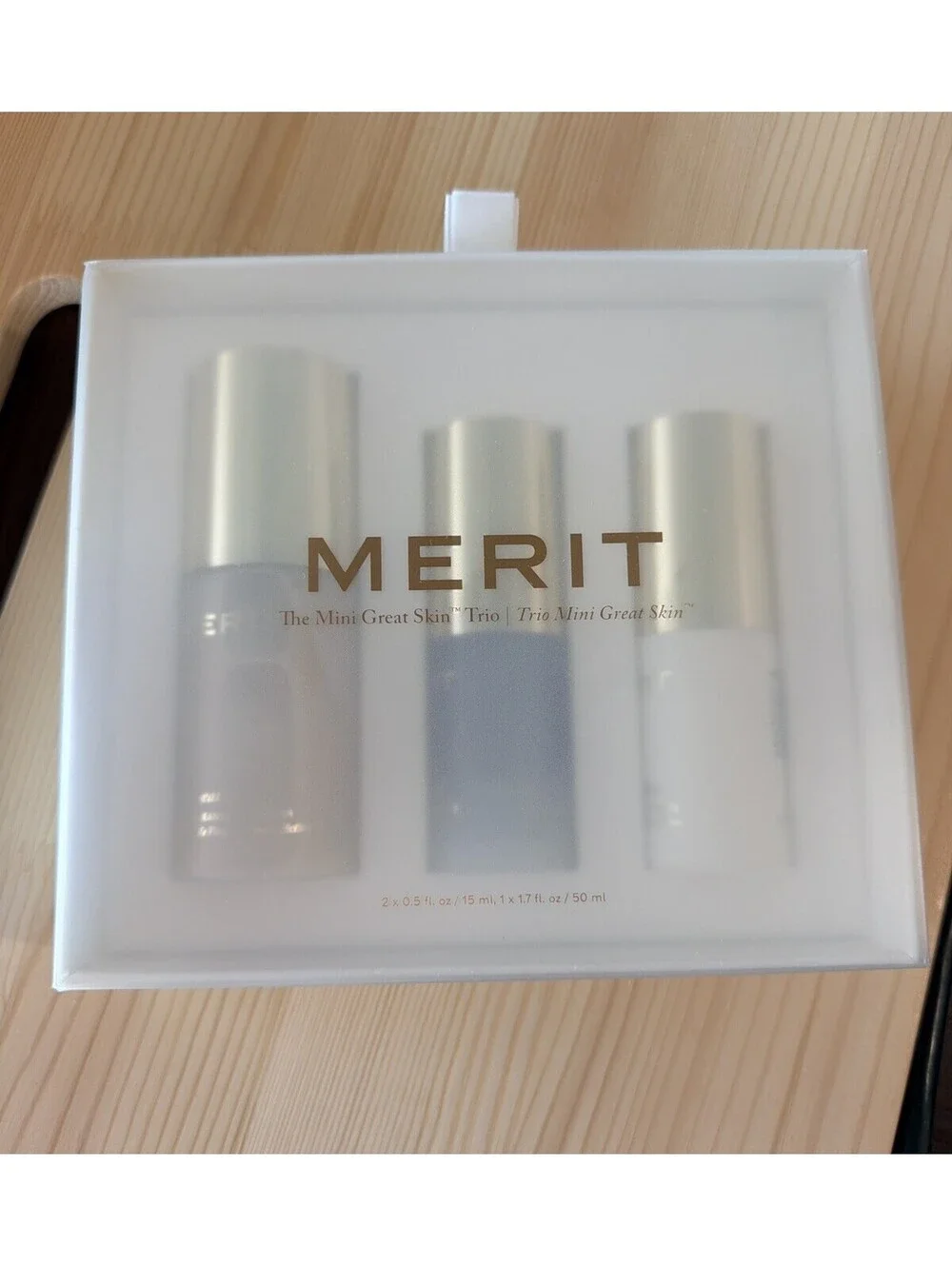 MERIT Mini Great Skin Trio Limited Skincare Set for Cleanse, Glow & Prime.